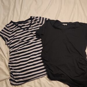 Liz Lange Maternity Purple/Navy T And Oh!Mamma Black Short Sleeve Tees